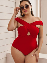 Load image into Gallery viewer, Cicely Plus Cross Front Bardot One Piece Swimsuit