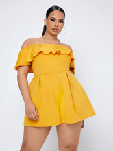 Load image into Gallery viewer, Harriett Sexy Plus Solid Flounce Trim Bardot Romper