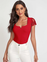 Load image into Gallery viewer, Maya Notch Neck Guipure Lace Sleeve Top