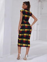Load image into Gallery viewer, Oya Plaid Self Tie Bodycon Dress