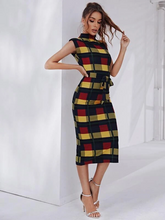 Load image into Gallery viewer, Oya Plaid Self Tie Bodycon Dress