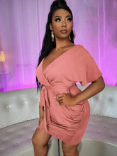 Load image into Gallery viewer, Harriett Plus Solid Plunging Neck Belted Dress