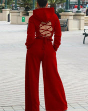 Load image into Gallery viewer, Maya Backless Lace Up Hooded Wide Leg 2 Piece Set w/Extended Sizes