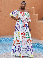 Load image into Gallery viewer, Zora Plus Floral Print Lantern Sleeve Bardot Dress