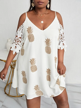 Load image into Gallery viewer, Harriett Plus Pineapple Print Contrast Guipure Lace Cold Shoulder Dress