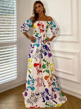 Load image into Gallery viewer, Zora Off Shoulder Belted Floral Print Maxi Dress