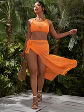 Load image into Gallery viewer, Cicely 4pack Plus Halter Triangle Bikini Swimsuit & Cover Up Set