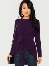 Load image into Gallery viewer, Oya Solid High Low Hem Belted Top