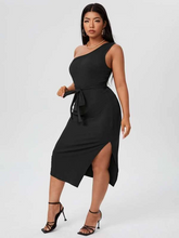 Load image into Gallery viewer, Harriett Plus One Shoulder Belted Split Side Dress