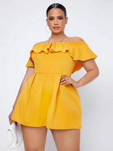Load image into Gallery viewer, Harriett Sexy Plus Solid Flounce Trim Bardot Romper