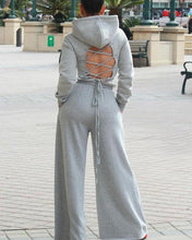 Load image into Gallery viewer, Maya Backless Lace Up Hooded Wide Leg 2 Piece Set w/Extended Sizes