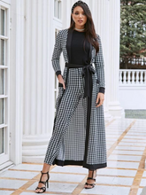 Load image into Gallery viewer, Oya Contrast Trim Houndstooth Belted Coat & Pants Set