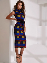 Load image into Gallery viewer, Oya Plaid Self Tie Bodycon Dress