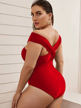 Load image into Gallery viewer, Cicely Plus Cross Front Bardot One Piece Swimsuit