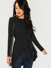 Load image into Gallery viewer, Oya Solid High Low Hem Belted Top