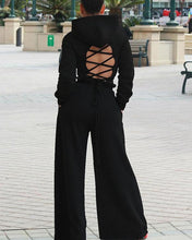 Load image into Gallery viewer, Maya Backless Lace Up Hooded Wide Leg 2 Piece Set w/Extended Sizes