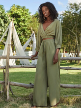 Load image into Gallery viewer, Oya Surplice Neck Top & Tie Waist Wide Leg Pants Set
