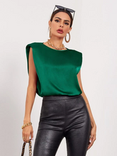 Load image into Gallery viewer, Oya Solid Sleeveless Shoulder Pad Satin Top

