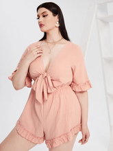 Load image into Gallery viewer, Harriett Plus Tie Front Flounce Sleeve Romper
