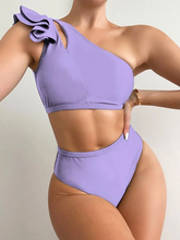 Load image into Gallery viewer, Cicely Ruffle Trim One Shoulder Bikini Swimsuit
