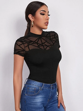 Load image into Gallery viewer, Maya Mock-neck Geo Mesh Yoke Tee
