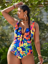 Load image into Gallery viewer, Cicely Plus Tropical &amp; Floral Graphic One Piece Swimsuit
