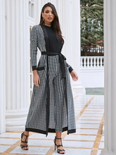 Load image into Gallery viewer, Oya Contrast Trim Houndstooth Belted Coat &amp; Pants Set
