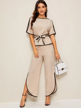 Load image into Gallery viewer, Oya Piping Trim Belted Top &amp; Split-side Pants
