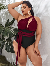 Load image into Gallery viewer, Cicely Plus Two- Tone One Shoulder One Piece Swimsuit
