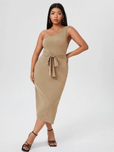 Load image into Gallery viewer, Harriett Plus One Shoulder Belted Split Side Dress
