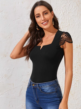 Load image into Gallery viewer, Maya Notch Neck Guipure Lace Sleeve Top
