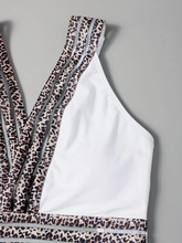 Load image into Gallery viewer, Cicely Leopard Trim Plunging One Piece Swimsuit
