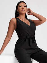Load image into Gallery viewer, Harriett Plus Surplice Front Buckle Tape Belted Cami Jumpsuit
