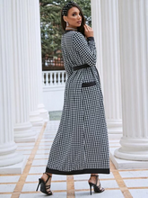 Load image into Gallery viewer, Oya Contrast Trim Houndstooth Belted Coat &amp; Pants Set
