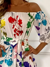 Load image into Gallery viewer, Zora Off Shoulder Belted Floral Print Maxi Dress
