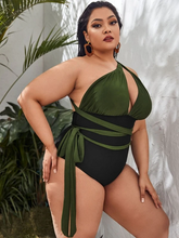 Load image into Gallery viewer, Cicely Plus Two- Tone One Shoulder One Piece Swimsuit
