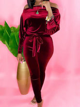 Load image into Gallery viewer, Pure Color Off The Shoulder Velvet Jumpsuit
