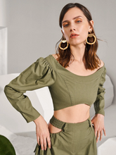 Load image into Gallery viewer, Zora Premium Linen Bardot Top &amp; Carrot Pants Set
