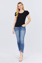Load image into Gallery viewer, Short Tulip Puff Sleeve Round Neck Rib Knit Top
