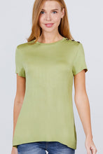 Load image into Gallery viewer, Short Sleeve Crew Neck W/shoulder Button Detail Rayon Spandex Top

