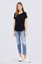 Load image into Gallery viewer, Short Sleeve Crew Neck W/shoulder Button Detail Rayon Spandex Top
