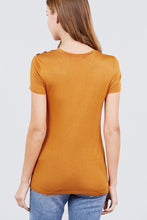 Load image into Gallery viewer, Short Sleeve Crew Neck W/shoulder Button Detail Rayon Spandex Top
