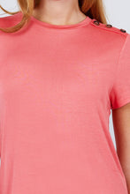Load image into Gallery viewer, Short Sleeve Crew Neck W/shoulder Button Detail Rayon Spandex Top
