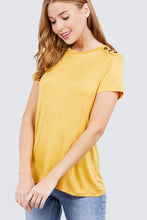 Load image into Gallery viewer, Short Sleeve Crew Neck W/shoulder Button Detail Rayon Spandex Top
