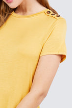 Load image into Gallery viewer, Short Sleeve Crew Neck W/shoulder Button Detail Rayon Spandex Top
