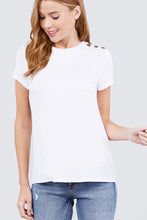 Load image into Gallery viewer, Short Sleeve Crew Neck W/shoulder Button Detail Rayon Spandex Top
