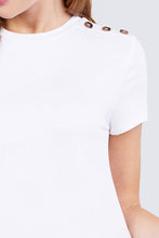 Load image into Gallery viewer, Short Sleeve Crew Neck W/shoulder Button Detail Rayon Spandex Top
