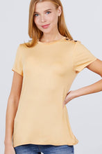 Load image into Gallery viewer, Short Sleeve Crew Neck W/shoulder Button Detail Rayon Spandex Top
