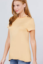 Load image into Gallery viewer, Short Sleeve Crew Neck W/shoulder Button Detail Rayon Spandex Top
