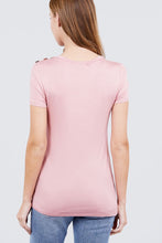 Load image into Gallery viewer, Short Sleeve Crew Neck W/shoulder Button Detail Rayon Spandex Top
